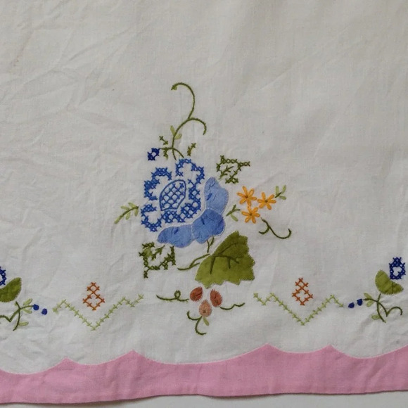 Vintage Handmade Embroidery Chair Sofa Backs Cotton Linens Floral Applique - Picture 5 of 9